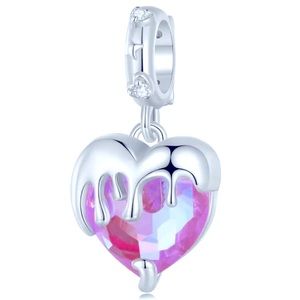 Sterling Silver transparent glass dripping melting heart charm